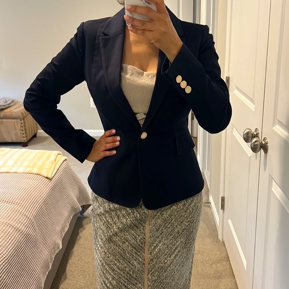 Tory Burch Blazer Pierre Navy Blue One Button Blazer